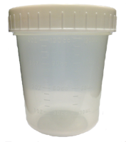 Closeup of a sterile collection container with lid.